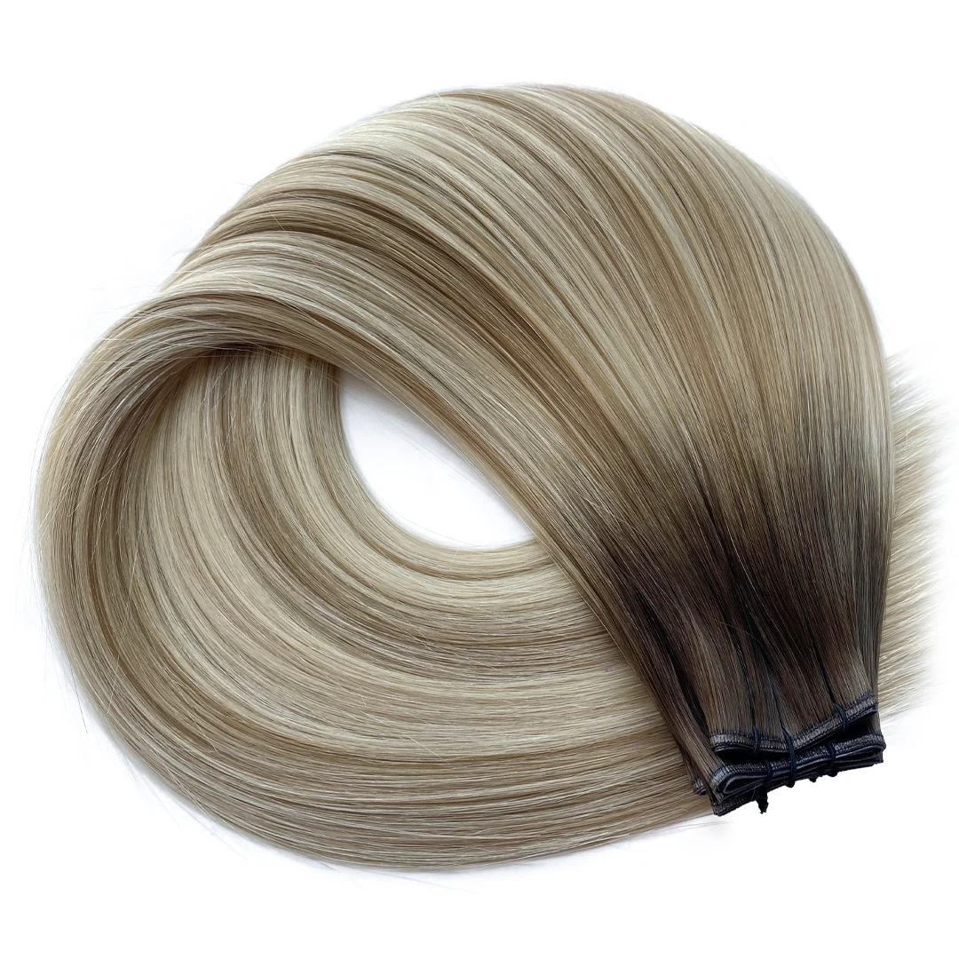 Caramel Balayage hair extension weft, shade #6/27